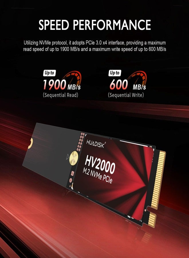 قرص صلب داخلي من نوع HUADISK M2 SSD، M.2 NVMe SSD مزود بمشتت حراري، سعة 128 جيجابايت NVMe Gen3x4، M.2 2242 مع لوحة توسعة 2280، سرعة نقل بيانات تصل إلى 2200 ميجابايت/ثانية، ذاكرة فلاش ثلاثية الأبعاد NAND، متوافق مع أجهزة الكمبيوتر المكتبية والمحمولة. - Image 2