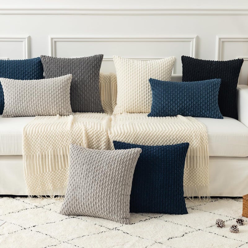 K KEVIN TEXTILE Kevin Textile Pack of 2 Blue Corduroy Decorative Throw Pillow Covers 16x16 Inch Soft Boho Striped Pillow Covers Modern Farmhouse Home Decor for Autumn Sofa Living Room Couch Bed - Image 5