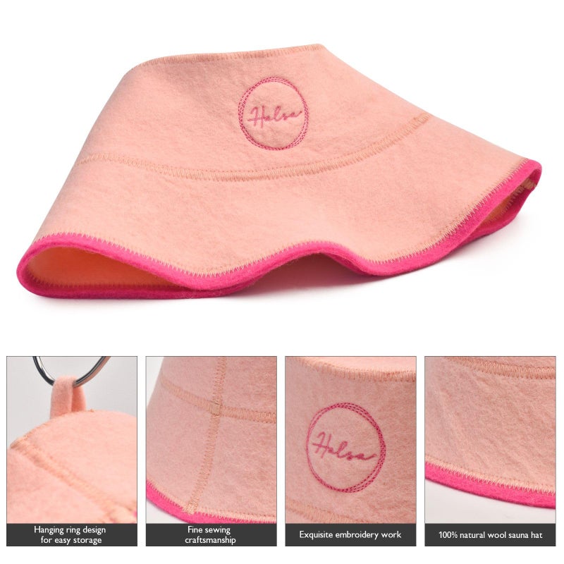 Halsa Sauna Hat, Natural Wool Sauna Hat for Men and Women, Eco-Friendly Insulating Headgear for Spa, Steam Room, Banya, Comfortable, Breathable, Handmade, One Size Fits All. Pink. - Image 3