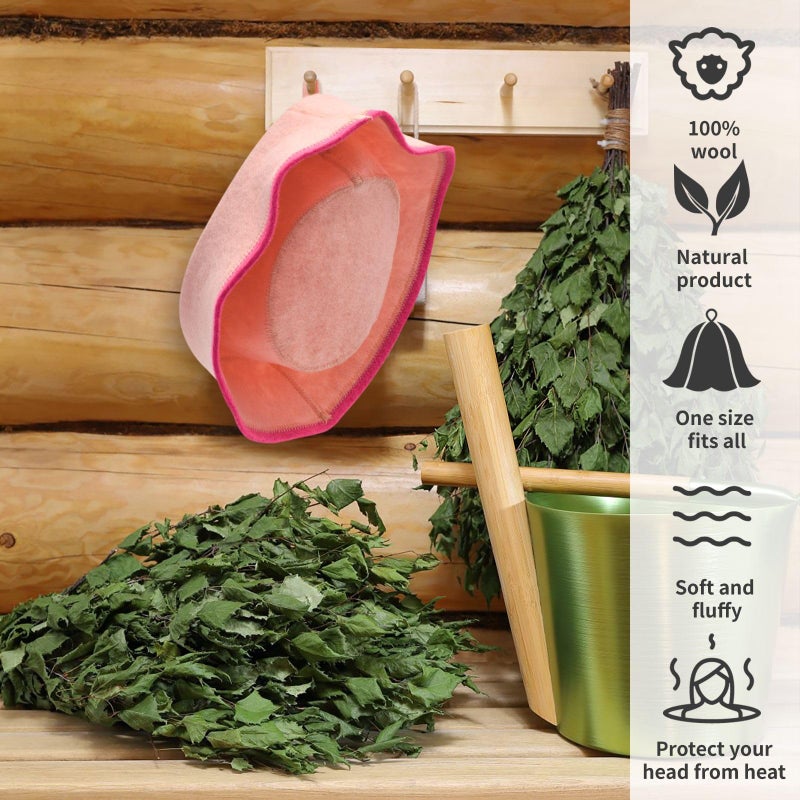 Halsa Sauna Hat, Natural Wool Sauna Hat for Men and Women, Eco-Friendly Insulating Headgear for Spa, Steam Room, Banya, Comfortable, Breathable, Handmade, One Size Fits All. Pink. - Image 2