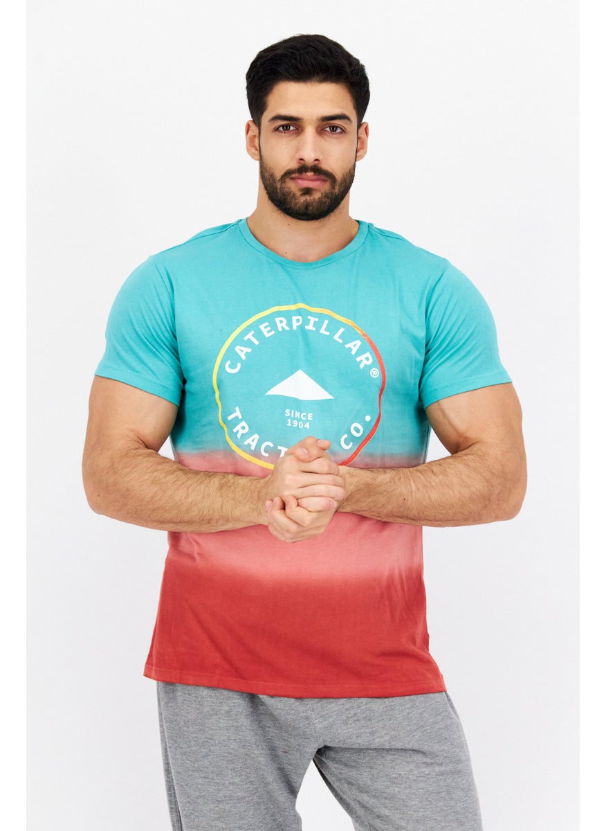 CATERPILLAR - Men Crew Neck Short Sleeve Brand Logo T-Shirts, Sea Green Combo - Image 1