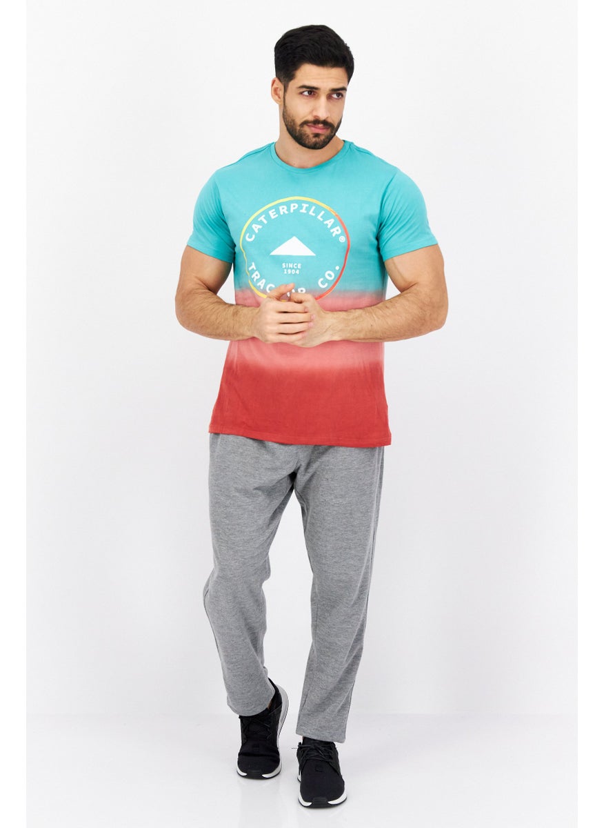 CATERPILLAR - Men Crew Neck Short Sleeve Brand Logo T-Shirts, Sea Green Combo - Image 1