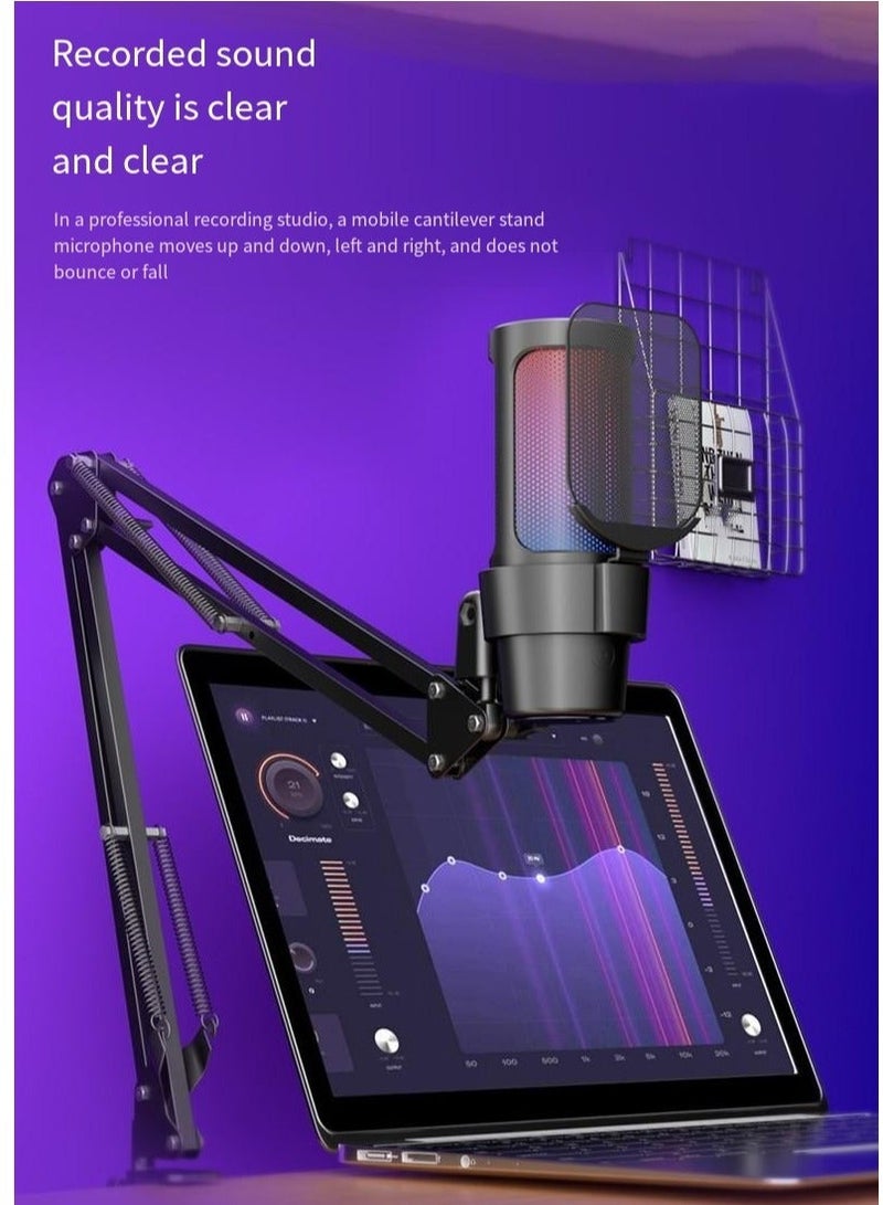 Gaming PC USB Microphone Podcast Condenser Mic with Boom Arm Pop Filter Mute on for Streaming Twitch Online Chat RGB Computer Mic for PS4 PC Gamer Youtuber White - Image 3