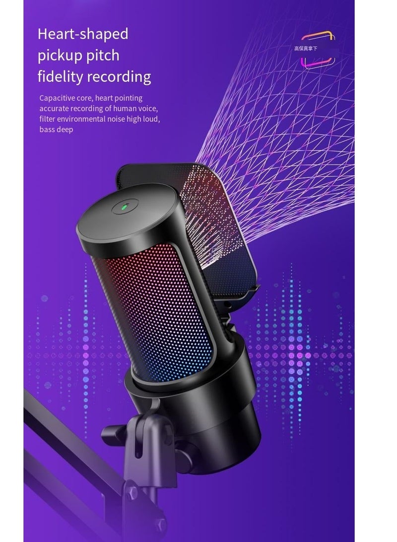 Gaming PC USB Microphone Podcast Condenser Mic with Boom Arm Pop Filter Mute on for Streaming Twitch Online Chat RGB Computer Mic for PS4 PC Gamer Youtuber White - Image 4