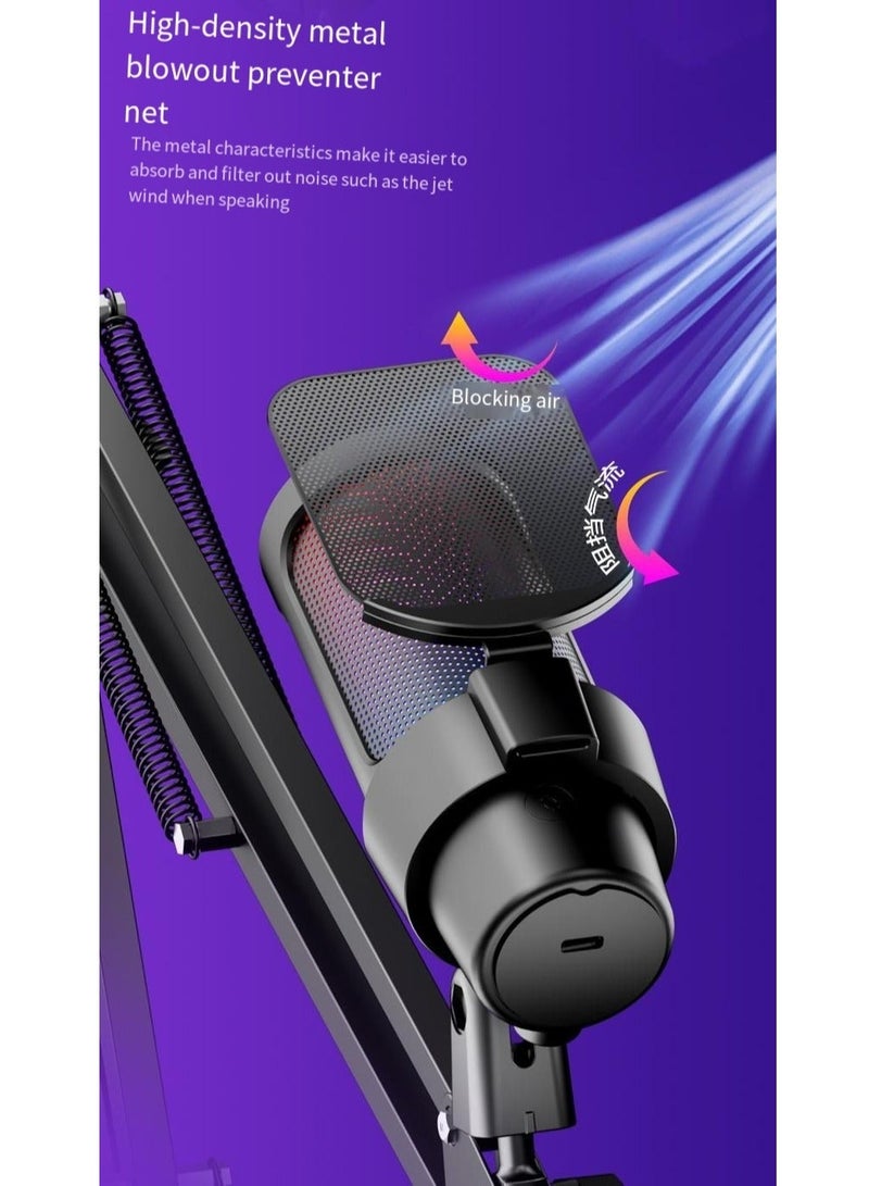 Gaming PC USB Microphone Podcast Condenser Mic with Boom Arm Pop Filter Mute on for Streaming Twitch Online Chat RGB Computer Mic for PS4 PC Gamer Youtuber White - Image 5
