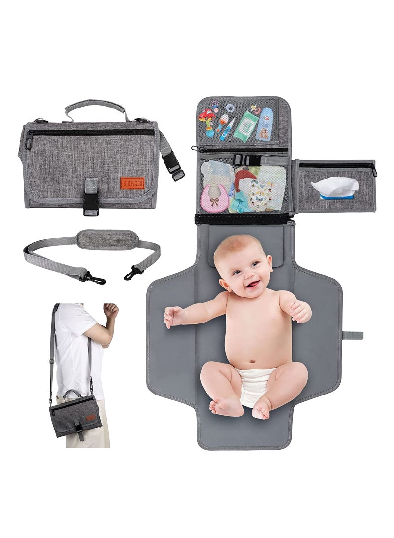 Portable Diaper Changing Pad, Baby Changing Mat with Smart Wipes Pocket, Waterproof Changing Station Kit, Foldable Changing Pad for Baby Shower, Travel, Walking  - Image 1