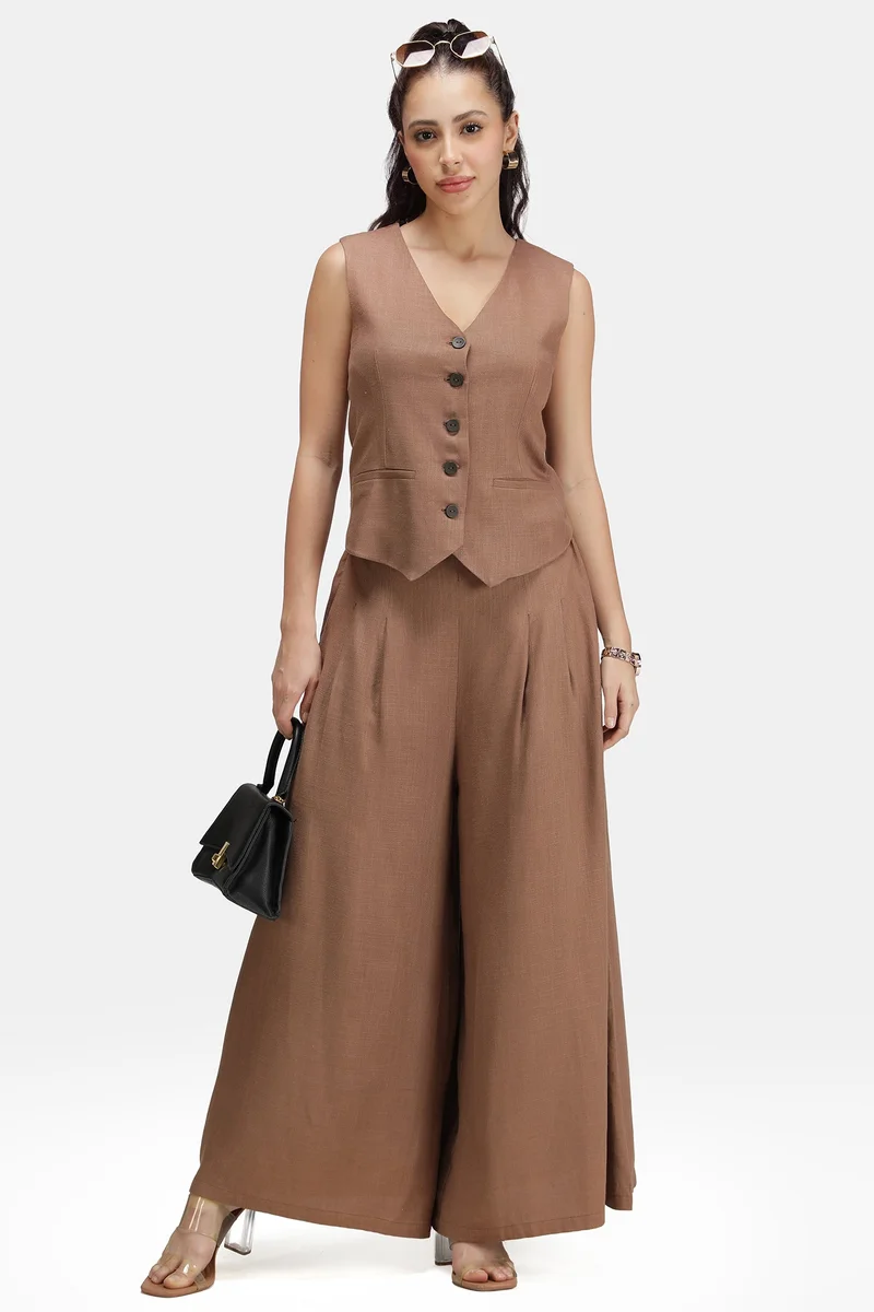 Virgio Solid Linen High-Waist Flared Pant for Women