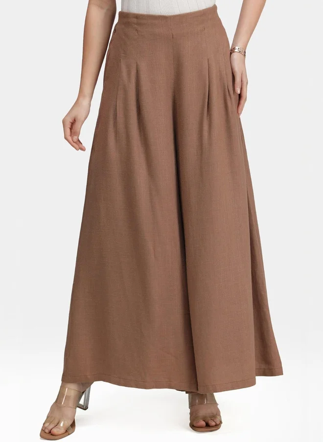 فيرجيو Virgio Women Solid Linen High Waist Flared Trousers