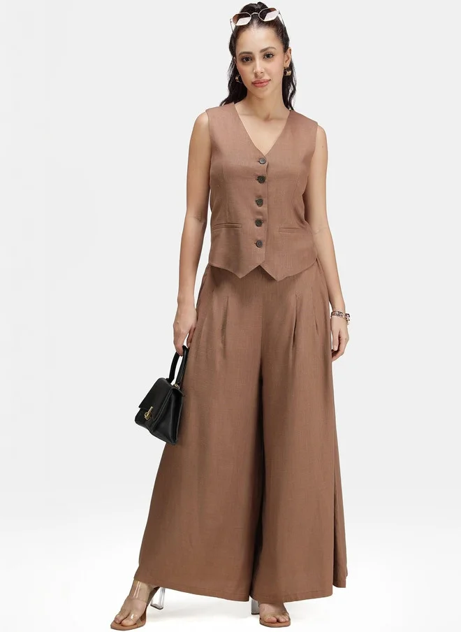 فيرجيو Virgio Women Solid Linen High Waist Flared Trousers