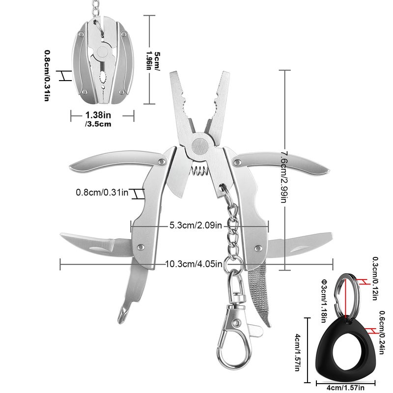 Mini EDC Polished 6-in-1 Stainless Steel Multifunctional Pliers Multi Tools With Silicon AirTag Case Skyfox - Image 5