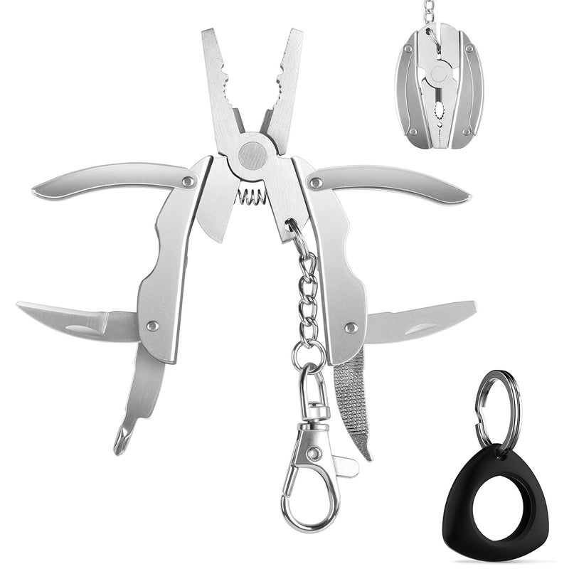 Mini EDC Polished 6-in-1 Stainless Steel Multifunctional Pliers Multi Tools With Silicon AirTag Case Skyfox - Image 1