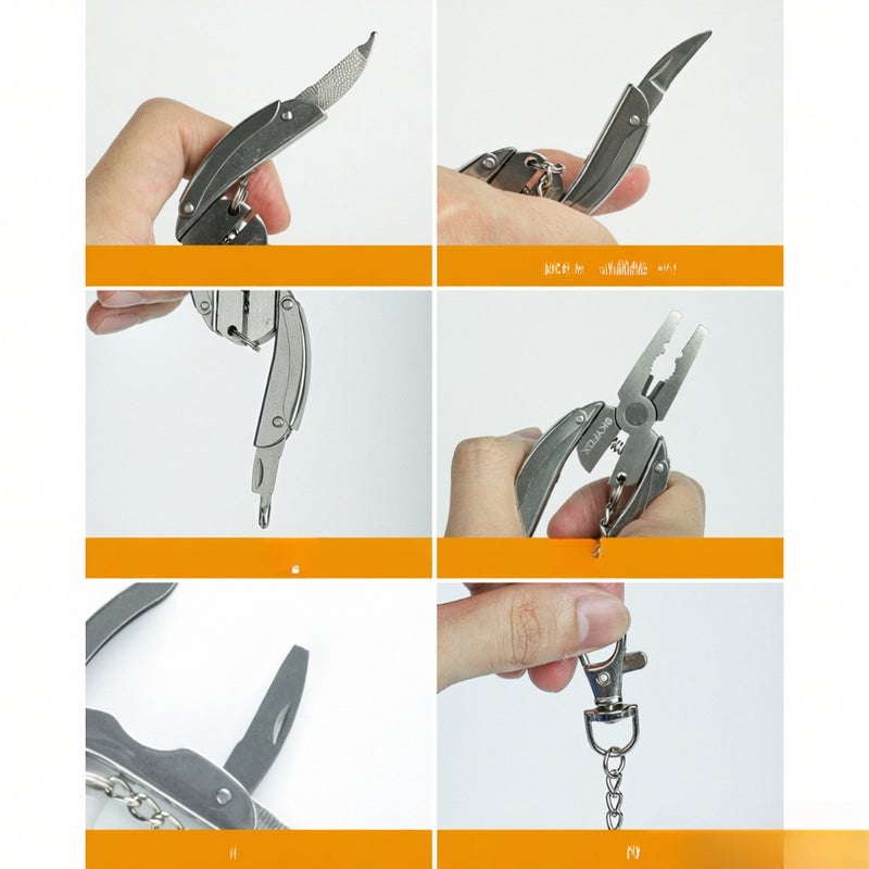 Mini EDC Polished 6-in-1 Stainless Steel Multifunctional Pliers Multi Tools With Silicon AirTag Case Skyfox - Image 4
