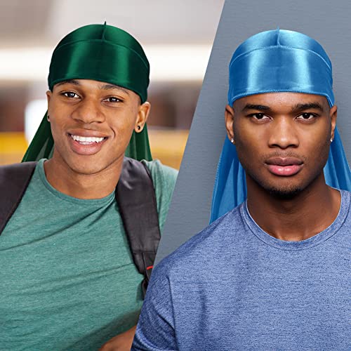 ASKNOTO 7 PCS Silky Durags with Long Tail and 1 Satin Wave Cap, Do Rags for Men 360 Waves Multicolour - Image 5