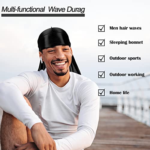ASKNOTO 7 PCS Silky Durags with Long Tail and 1 Satin Wave Cap, Do Rags for Men 360 Waves Multicolour - Image 4