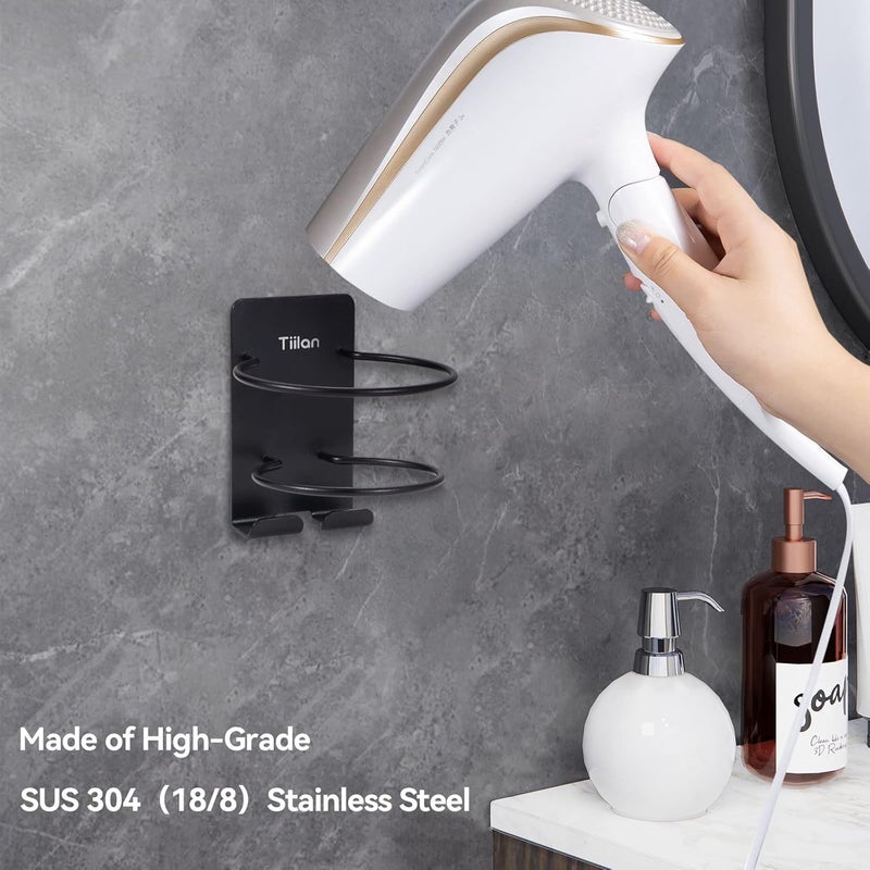 Tiilan Hair Dryer Holder Wall Mount, Blow Dryer Holder Self Adhesive, SUS 304 Stainless Steel, Bathroom Hair Tool Organizer Rack, Black - Image 2