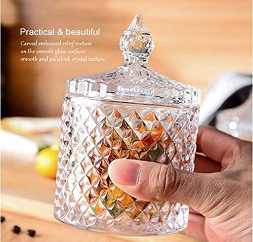 KELVEE Glass Candy Dish with Lid Crystal Candy Jar Decorative Candy Bowl Cookie Jar Jewelry Dish Covered Candy Jar Small Glass Jars for Buffet Kitchen Home Office Desk Set of 2 - Image 2