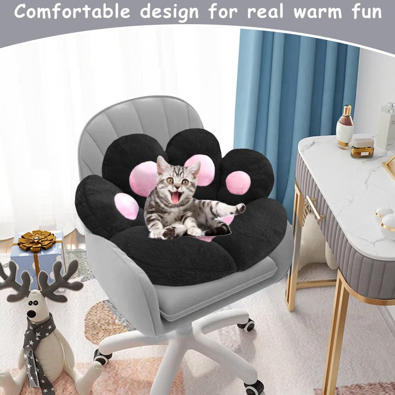 Dobuono Cat Paw Cushion Kawaii Office Desk Chair Cushion Comfy Plush Cat Paw Shape Gaming Chair Cushion Bear Cute Seat Cushion For Girl  Kawaii Room Bedroom Decorate 28""X 24"" (Black) - Image 2