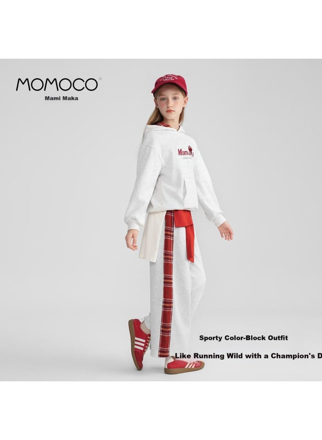 Momoco Kids Autumn Girls Sweet Stylish Two-piece Outfit Set Floral Gray 130