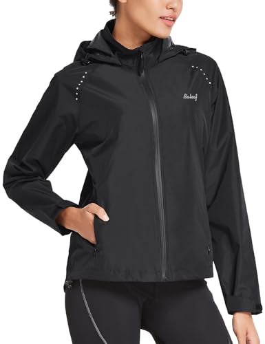 baleaf Women's Running Rain Jackets Waterproof Windbreaker Windproof Lightweight Cycling Jacket Reflective Packable Hooded Black L - Image 2