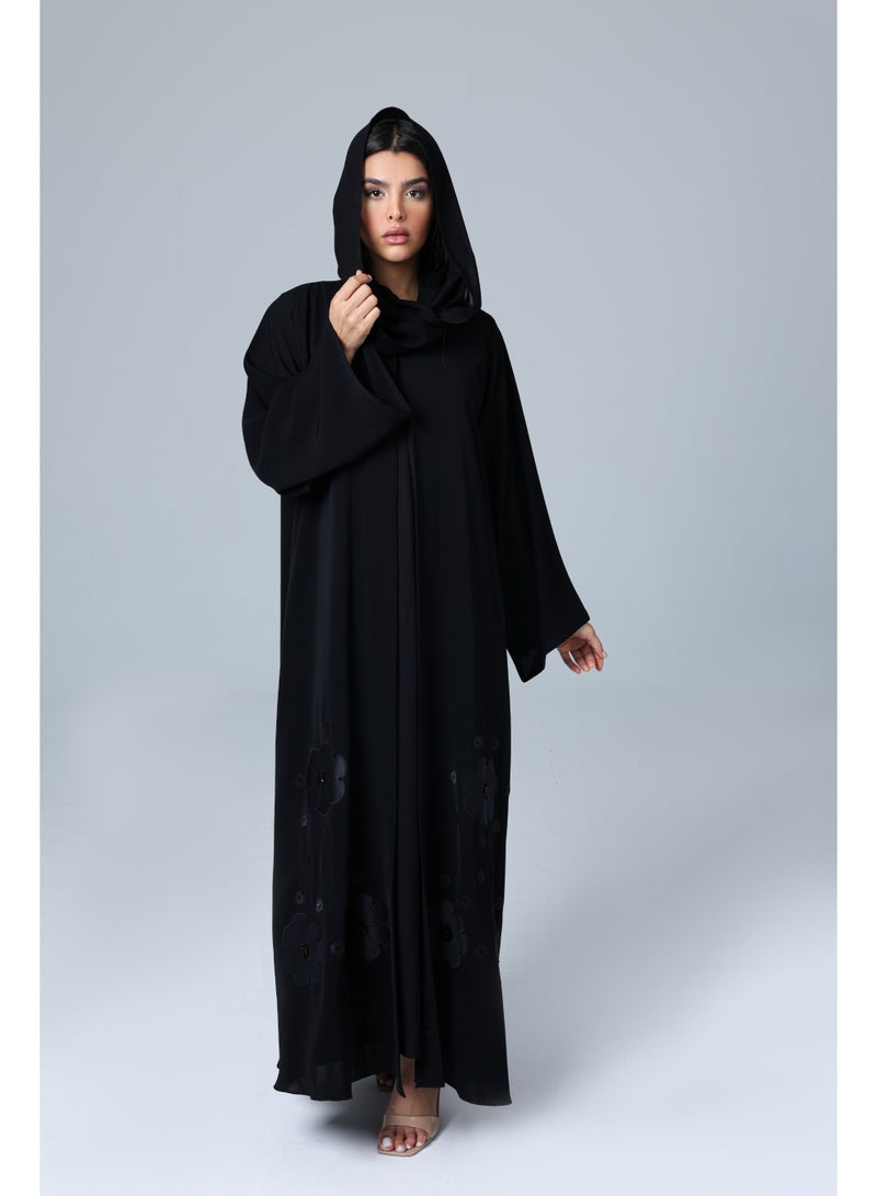 IKKXA Floral Applique Elegant Plain Abaya - Image 1