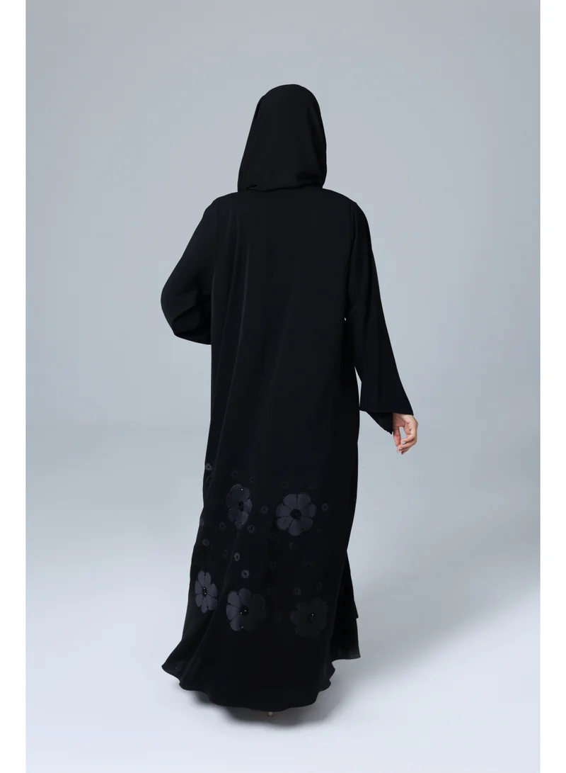 اكسا عباية سادة ورود ابليك انيقة