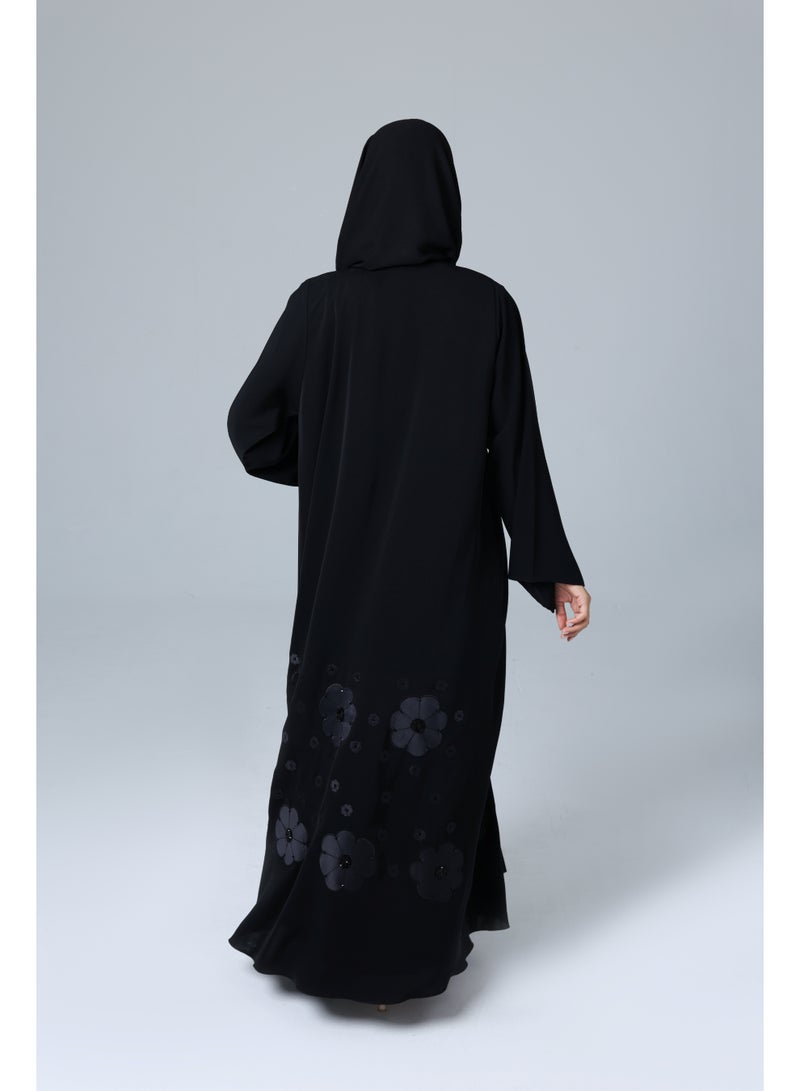 IKKXA Floral Applique Elegant Plain Abaya - Image 4