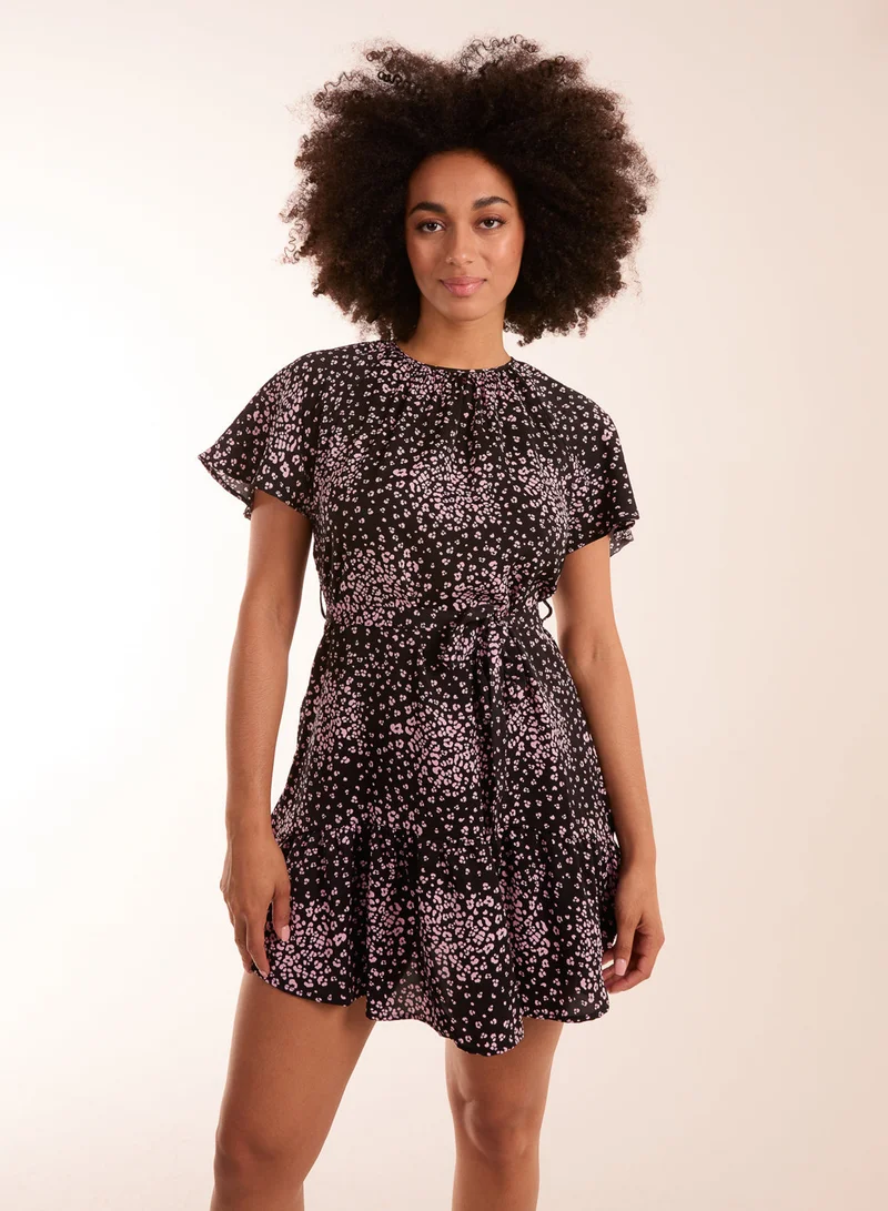 Blue Vanilla Frill Sleeve Belted Mini Dress