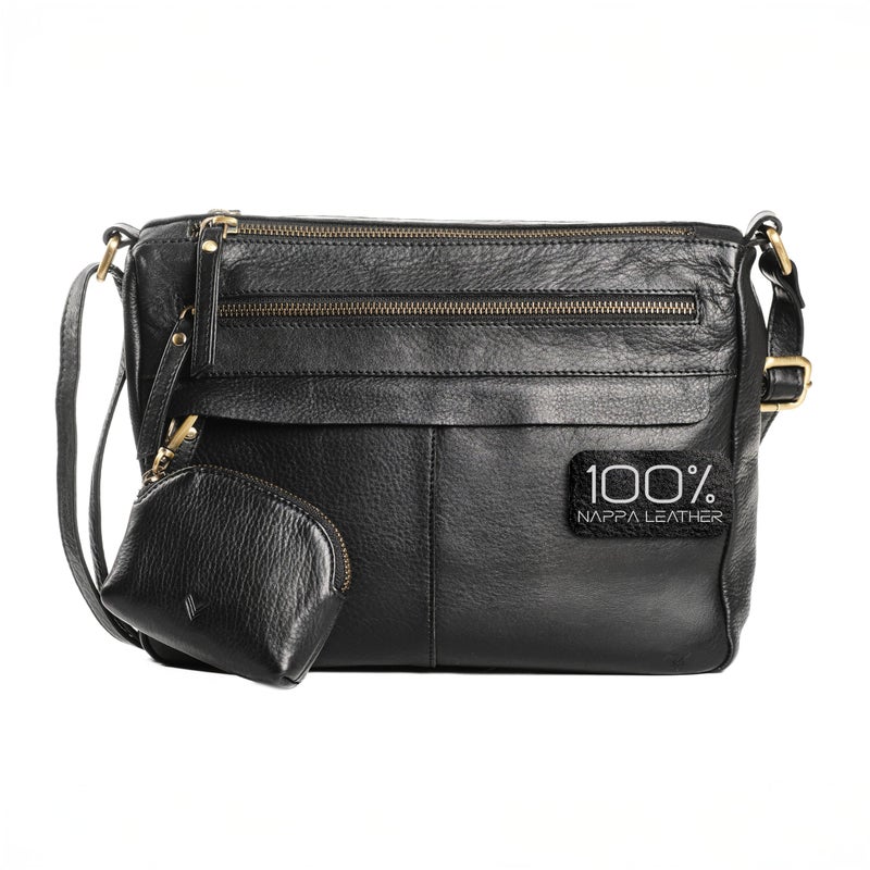 Lavalen Leather Crossbody Bags for Women â€“ Leather Cross Body Bag â€“ Small Handbag with Large Capacity & Many Zippers â€“ Ideal Valentineâ€™s Day Gift for Mom, Girlfriend, Daughter, Loved Ones (Black) - Image 1