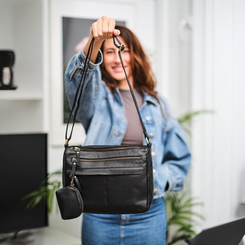 Lavalen Leather Crossbody Bags for Women â€“ Leather Cross Body Bag â€“ Small Handbag with Large Capacity & Many Zippers â€“ Ideal Valentineâ€™s Day Gift for Mom, Girlfriend, Daughter, Loved Ones (Black) - Image 3