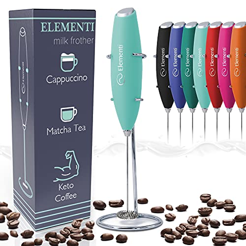 Elementi Drink Mixer Handheld - Drink Stirrer - Mini Mixer & Drink Frother - Electric Stirrer for Drinks - Hand Mixer Electric - Hand Frother with Stand (Mint Green) - Image 1