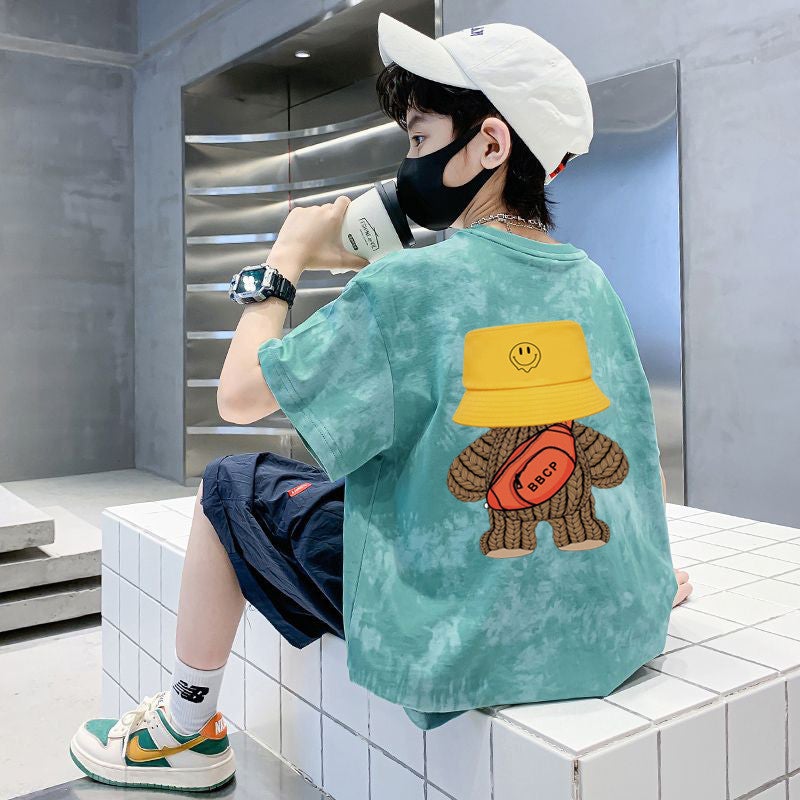 Boys' Cotton Short-sleeved T-shirt 2025 New Loose Tie-dyed Casual Korean T-shirt Trendy T-shirt - Image 5