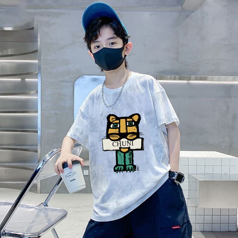 Boys' Cotton Short-sleeved T-shirt 2025 New Loose Tie-dyed Casual Korean T-shirt Trendy T-shirt - Image 3