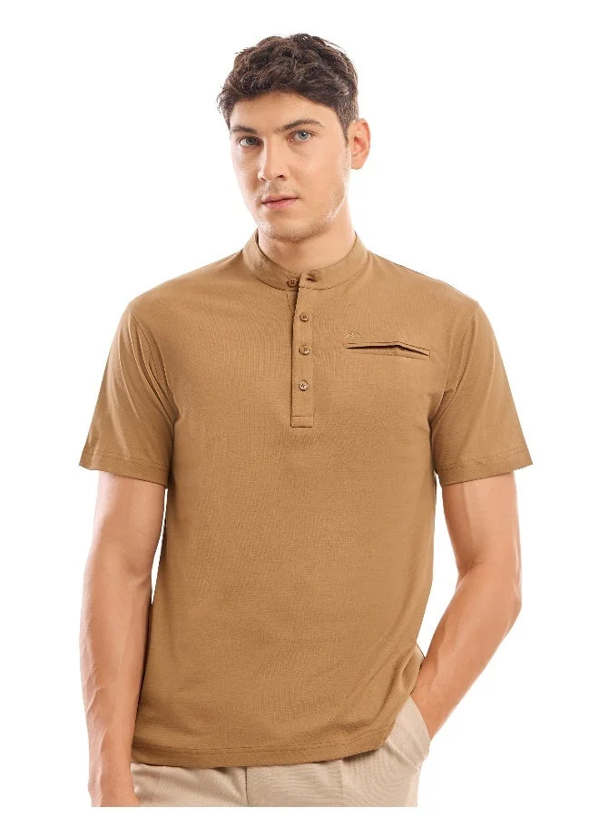 Beyoung Golden Brown Solid Henley T-shirt