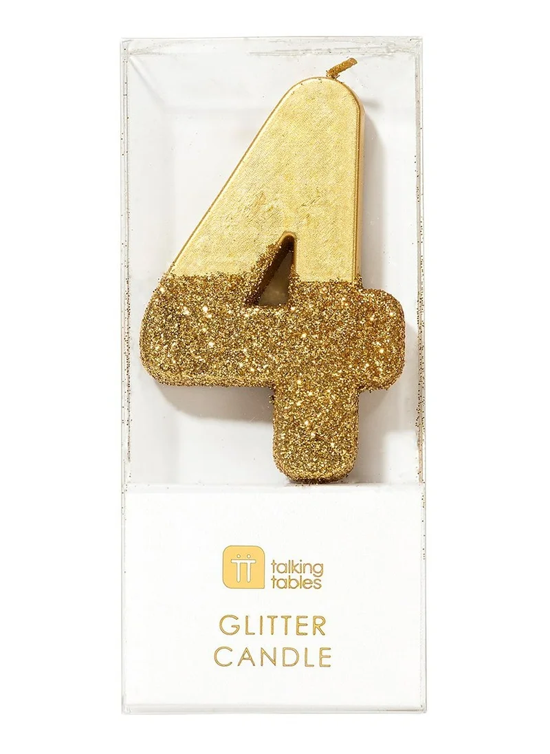 Talking Tables Talking Tables 4 Number Birthday Candles, Candle for Cake Decoration, Candle for Birthday Cake Topper, Anniversary Cake Number Candle. Candle stick for special occasions such as birthdays and Anniversaries (4 Number Candle, Gold Glitter Dipped Candle)