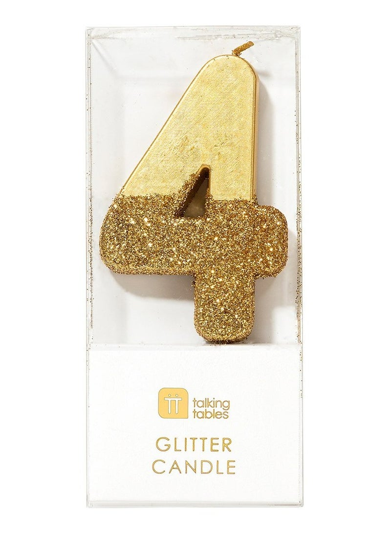 Talking Tables Talking Tables 4 Number Birthday Candles, Candle for Cake Decoration, Candle for Birthday Cake Topper, Anniversary Cake Number Candle. Candle stick for special occasions such as birthdays and Anniversaries (4 Number Candle, Gold Glitter Dipped Candle)  - Image 2