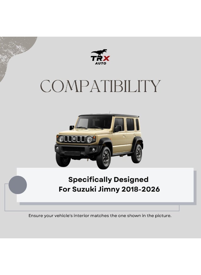  تي ار اكس اوتو صينية تخزين علوية لشاشة لوحة القيادة TRX AUTO لسوزوكي جيمني 2018-2026 | منظم حامل هاتف مزدوج مع شاحن لاسلكي مغناطيسي أيسر Q2 وحامل قابل للتعديل يمين | علبة منظم لوحة القيادة الداخلية للسيارة - Image 3