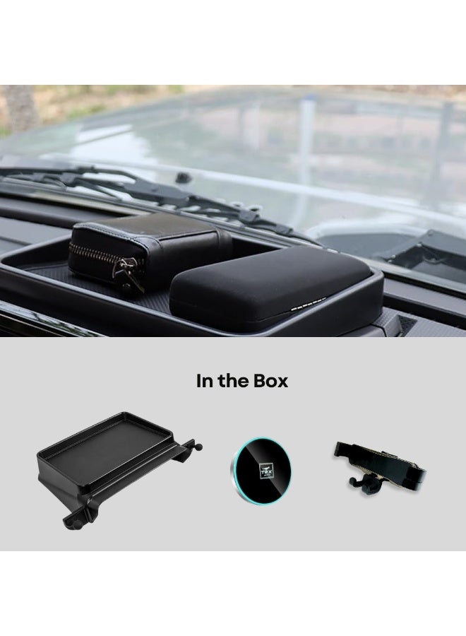  تي ار اكس اوتو صينية تخزين علوية لشاشة لوحة القيادة TRX AUTO لسوزوكي جيمني 2018-2026 | منظم حامل هاتف مزدوج مع شاحن لاسلكي مغناطيسي أيسر Q2 وحامل قابل للتعديل يمين | علبة منظم لوحة القيادة الداخلية للسيارة - Image 4