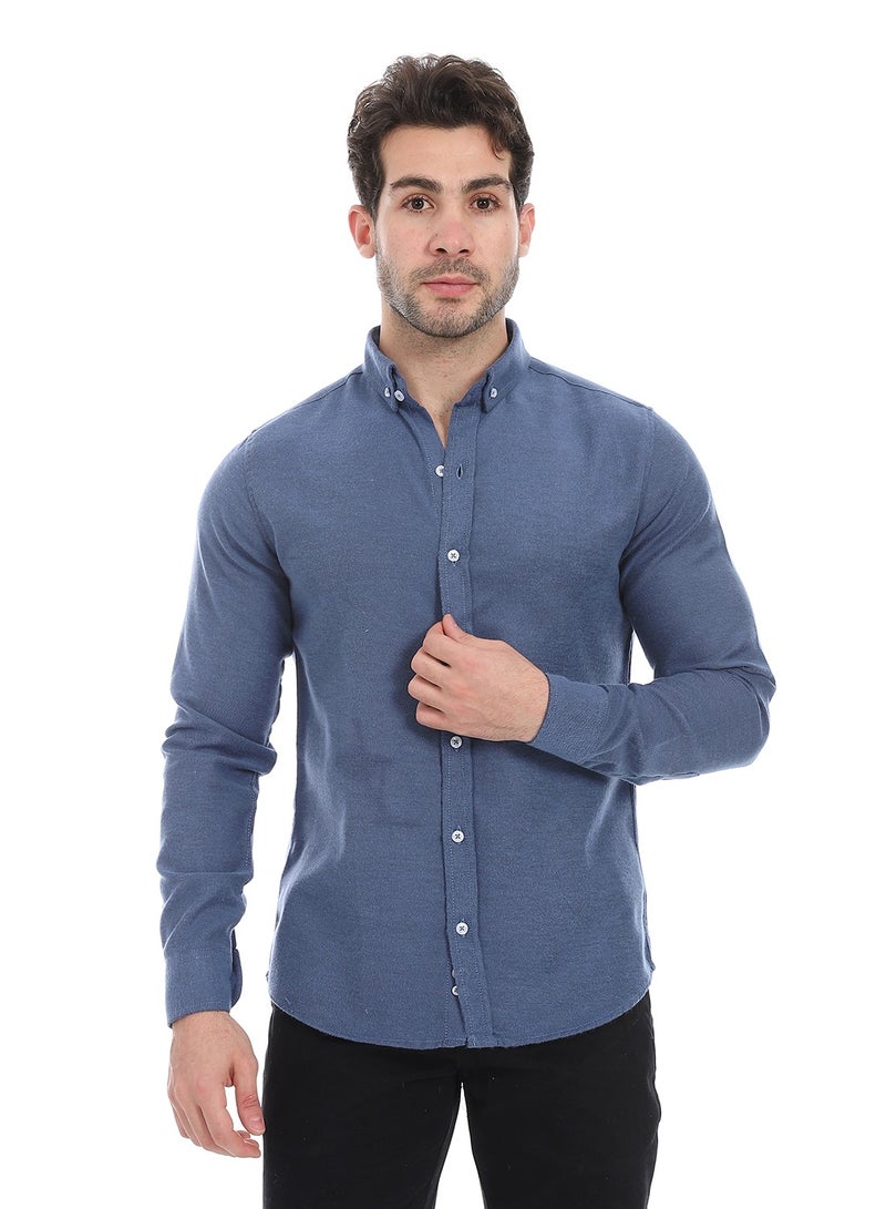Andora Classic Heather Cotton Long Sleeve Shirt_Indigo - Image 1