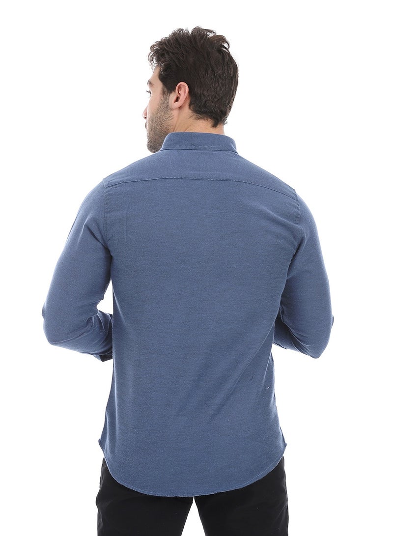 Andora Classic Heather Cotton Long Sleeve Shirt_Indigo - Image 3
