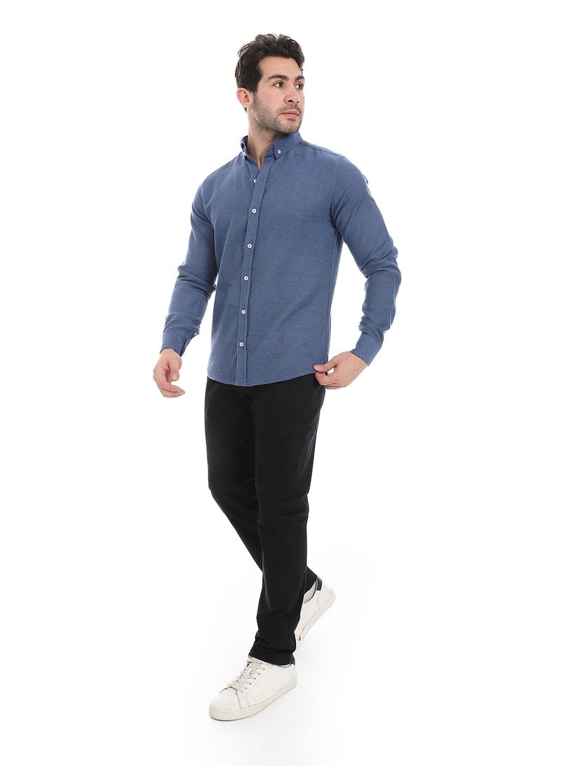 Andora Classic Heather Cotton Long Sleeve Shirt_Indigo - Image 5