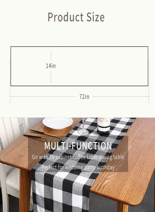 Tosewever Buffalo Check Plaid Table Runner, Cotton Polyester Blend Classic Family Dinner Table Runners for Indoor Outdoor Parties, Christmas Events Home Decoration (Black and White, 14 x 72 Inch) - Image 2