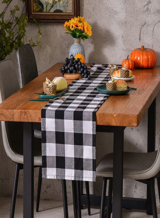 Tosewever Buffalo Check Plaid Table Runner, Cotton Polyester Blend Classic Family Dinner Table Runners for Indoor Outdoor Parties, Christmas Events Home Decoration (Black and White, 14 x 72 Inch) - Image 3