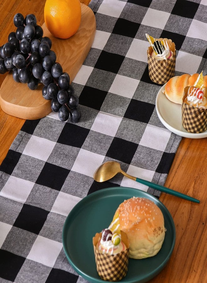 Tosewever Buffalo Check Plaid Table Runner, Cotton Polyester Blend Classic Family Dinner Table Runners for Indoor Outdoor Parties, Christmas Events Home Decoration (Black and White, 14 x 72 Inch) - Image 4