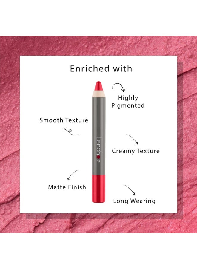 Lenphor Matt Show-Off 2 in 1 Crayon Lip Pencil Lipstick, Lip Liner Waterproof & Smudgeproof, Long Lasting, Matte Finish, Pointed Tip, Smashy Pink, 2.8gm - Image 3
