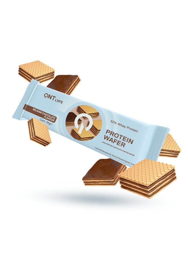 QNT PROTEIN WAFER | 12 x 35g | 32% Pure Whey Protein | Belgian Chocolate, Low Sugar Snack - Image 1