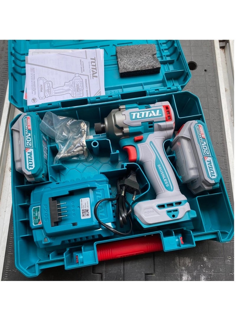 TOTAL Super Total 20V Cordless Impact Driver with Brushless Motor, 285Nm Torque, Integrated LED Light, 2x 2.0Ah Batteries, 0-2900bpm, Charger & Accessories  - Image 2