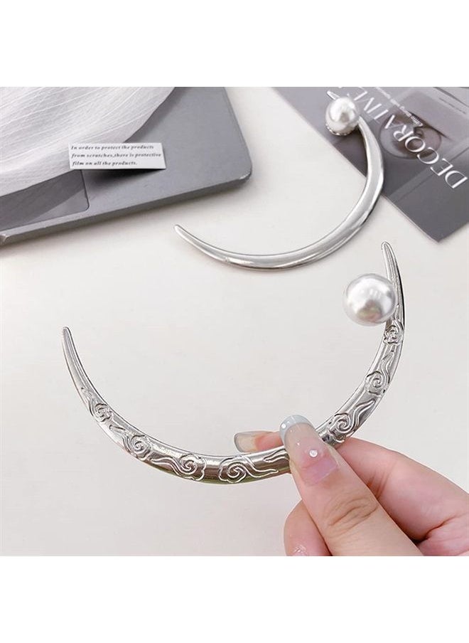 2 PACK Moon Hairpin Flower Hair Stick Moon Barrette Crescent Moon Hair Fork White Pearl Moon Hair Clip Hair Accessories for Women Girl Bridal Headwear Hair Styling