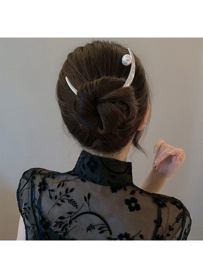DonLeeving 2 PACK Moon Hairpin Flower Hair Stick Moon Barrette Crescent Moon Hair Fork White Pearl Moon Hair Clip Hair Accessories for Women Girl Bridal Headwear Hair Styling  - Image 4