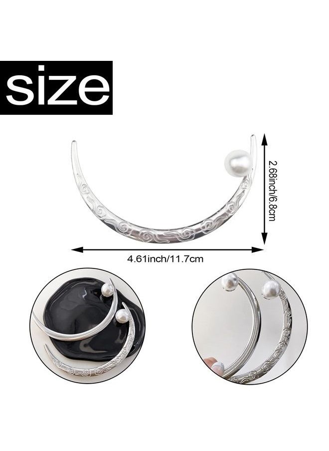 DonLeeving 2 PACK Moon Hairpin Flower Hair Stick Moon Barrette Crescent Moon Hair Fork White Pearl Moon Hair Clip Hair Accessories for Women Girl Bridal Headwear Hair Styling  - Image 2
