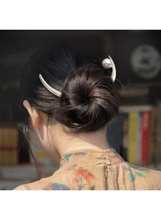 DonLeeving 2 PACK Moon Hairpin Flower Hair Stick Moon Barrette Crescent Moon Hair Fork White Pearl Moon Hair Clip Hair Accessories for Women Girl Bridal Headwear Hair Styling  - Image 5